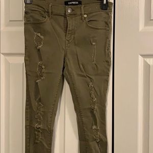 Express Olive Green Distressed Skinny Jeans
